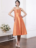 A-Line/Princess Square Sleeveless Ruffles Short Taffeta Bridesmaid Dresses TPP0005855