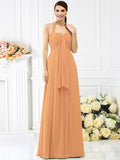 A-Line/Princess Halter Pleats Sleeveless Long Chiffon Bridesmaid Dresses TPP0005727