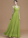 A-Line/Princess V-neck Sleeveless Floor-Length Ruffles Chiffon Bridesmaid Dresses TPP0005747