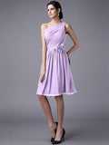 Sheath/Column One-Shoulder Sleeveless Pleats Short Chiffon Bridesmaid Dresses TPP0005846