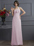 Sheath/Column One-Shoulder Sleeveless Pleats Long Chiffon Bridesmaid Dresses TPP0005791