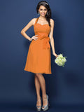 Sheath/Column Halter Bowknot Sleeveless Short Chiffon Bridesmaid Dresses TPP0005707