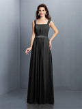 A-Line/Princess Square Pleats Sleeveless Long Chiffon Bridesmaid Dresses TPP0005726