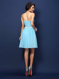 A-Line/Princess Strapless Pleats Sleeveless Short Chiffon Bridesmaid Dresses TPP0005815