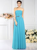 A-Line/Princess Strapless Pleats Sleeveless Long Chiffon Bridesmaid Dresses TPP0005716