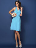 A-Line/Princess Halter Pleats Bowknot Sleeveless Short Chiffon Bridesmaid Dresses TPP0005822