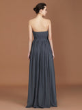 A-Line/Princess Asymmetrical Sleeveless Ruched Sweetheart Floor-Length Chiffon Bridesmaid Dresses TPP0005820