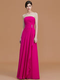 A-Line/Princess Strapless Sleeveless Floor-Length Ruffles Chiffon Bridesmaid Dresses TPP0005756