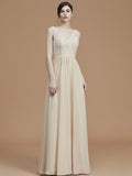 A-Line/Princess V-neck Sleeveless Floor-Length Ruffles Chiffon Bridesmaid Dresses TPP0005747