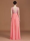 A-Line/Princess Jewel Sleeveless Lace Floor-Length Chiffon Bridesmaid Dresses TPP0005806