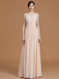 A-Line/Princess V-neck Sleeveless Floor-Length Ruffles Chiffon Bridesmaid Dresses TPP0005792