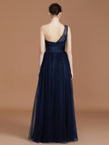 A-line/Princess One-Shoulder Lace Tulle Sleeveless Floor-Length Bridesmaid Dresses TPP0005736