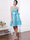 A-Line/Princess Sweetheart Sleeveless Sash Short Lace Bridesmaid Dresses TPP0005804