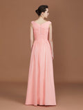 A-Line/Princess V-neck Sleeveless Floor-Length Chiffon Bridesmaid Dress TPP0005758