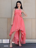 A-Line/Princess Chiffon Ruffles Spaghetti Straps Sleeveless Asymmetrical Junior/Girls Bridesmaid Dresses TPP0005842