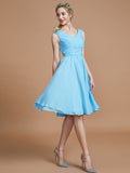 A-Line/Princess V-neck Sleeveless Ruched Short/Mini Chiffon Bridesmaid Dresses TPP0005712