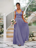 A-Line/Princess Jersey Ruched V-neck Sleeveless Floor-Length Bridesmaid Dresses TPP0005824