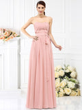 A-Line/Princess Strapless Sash/Ribbon/Belt Sleeveless Long Chiffon Bridesmaid Dresses TPP0005731