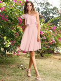 A-Line/Princess One-Shoulder Sleeveless Short Chiffon Bridesmaid Dresses TPP0005775