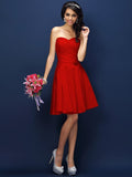 A-Line/Princess Sweetheart Pleats Sleeveless Short Taffeta Bridesmaid Dresses TPP0005783