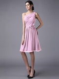 Sheath/Column One-Shoulder Sleeveless Pleats Short Chiffon Bridesmaid Dresses TPP0005846