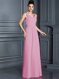 A-Line/Princess Spaghetti Straps Sleeveless Long Chiffon Bridesmaid Dresses TPP0005714