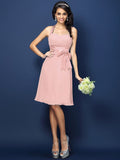 Sheath/Column Halter Bowknot Sleeveless Short Chiffon Bridesmaid Dresses TPP0005707