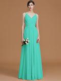 A-Line/Princess V-neck Sleeveless Floor-Length Ruffles Chiffon Bridesmaid Dresses TPP0005792