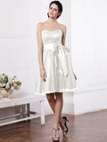 A-Line/Princess Sweetheart Sleeveless Sash Short Lace Bridesmaid Dresses TPP0005804