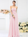 A-Line/Princess Sweetheart Pleats Hand-Made Flower Sleeveless Long Chiffon Bridesmaid Dresses TPP0005765