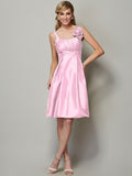 A-Line/Princess Straps Sleeveless Pleats Short Taffeta Bridesmaid Dresses TPP0005769