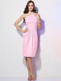 Sheath/Column One-Shoulder Sleeveless Beading Short Chiffon Bridesmaid Dresses TPP0005787