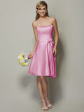 A-Line/Princess Strapless Sleeveless Bowknot Short Satin Bridesmaid Dresses TPP0005863