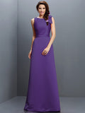 Sheath/Column Bateau Sleeveless Long Satin Bridesmaid Dresses TPP0005788