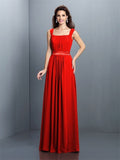 A-Line/Princess Square Pleats Sleeveless Long Chiffon Bridesmaid Dresses TPP0005726