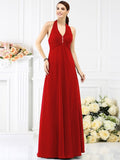 A-Line/Princess Halter Beading Sleeveless Long Chiffon Bridesmaid Dresses TPP0005808