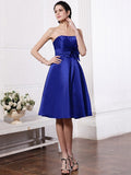 A-Line/Princess Strapless Sleeveless Pleats Hand-Made Flower Short Elastic Woven Satin Bridesmaid Dresses TPP0005843