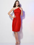 Sheath/Column One-Shoulder Sleeveless Beading Short Chiffon Bridesmaid Dresses TPP0005787