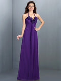 A-Line/Princess Halter Hand-Made Flower Sleeveless Long Chiffon Bridesmaid Dresses TPP0005807