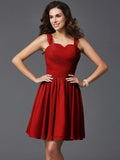 A-Line/Princess Straps Ruffles Sleeveless Short Silk like Satin Bridesmaid Dresses TPP0005743