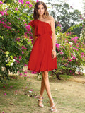 A-Line/Princess One-Shoulder Sleeveless Short Chiffon Bridesmaid Dresses TPP0005775