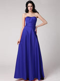 A-Line/Princess Strapless Sleeveless Pleats Long Elastic Woven Satin Bridesmaid Dresses TPP0005835