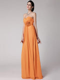 Sheath/Column Sweetheart Sleeveless Pleats Hand-Made Flower Long Chiffon Bridesmaid Dresses TPP0005798