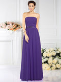 A-Line/Princess Strapless Pleats Sleeveless Long Chiffon Bridesmaid Dresses TPP0005716