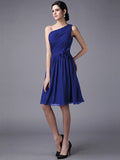 Sheath/Column One-Shoulder Sleeveless Pleats Short Chiffon Bridesmaid Dresses TPP0005846