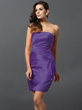 Sheath/Column Strapless Ruched Sleeveless Short Satin Bridesmaid Dresses TPP0005761