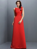 Sheath/Column Bateau Sleeveless Long Satin Bridesmaid Dresses TPP0005788