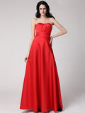 A-Line/Princess Strapless Sleeveless Pleats Long Elastic Woven Satin Bridesmaid Dresses TPP0005835