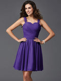 A-Line/Princess Straps Ruffles Sleeveless Short Silk like Satin Bridesmaid Dresses TPP0005743