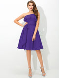 A-Line/Princess One-Shoulder Sash/Ribbon/Belt Sleeveless Short Silk like Satin Bridesmaid Dresses TPP0005708